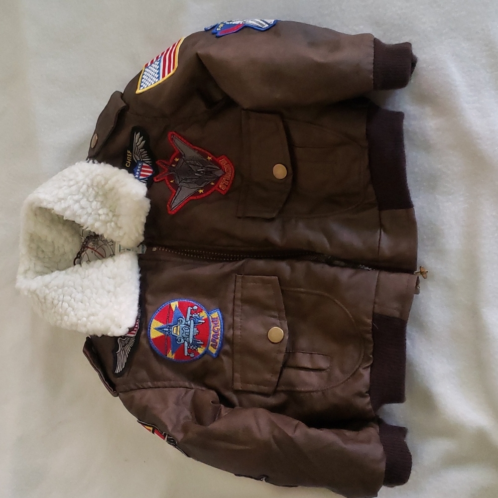 Kids Brown Aviator Jacket with Sherpa Collar